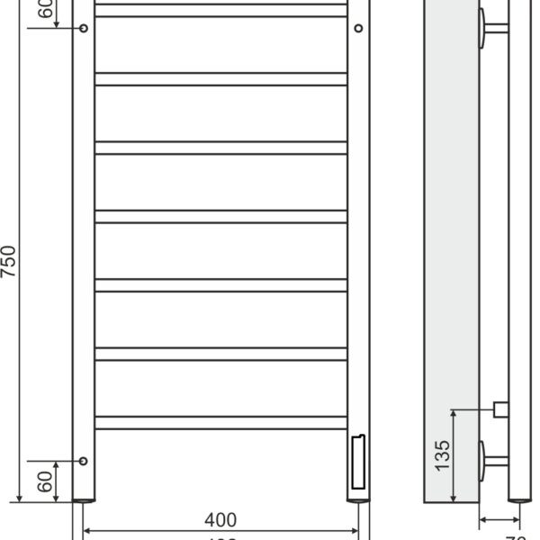 Terminus АВРОРА П7 400х750 Полотенцесушитель элетрический (встроен диммер) 3
