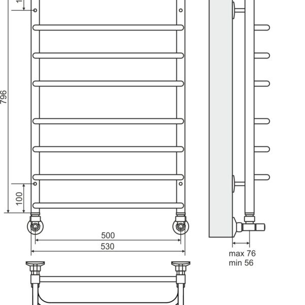 Terminus АРКТУР с полкой П8 500х796  Полотенцесушитель водяной ( 530х796х500 ) 3