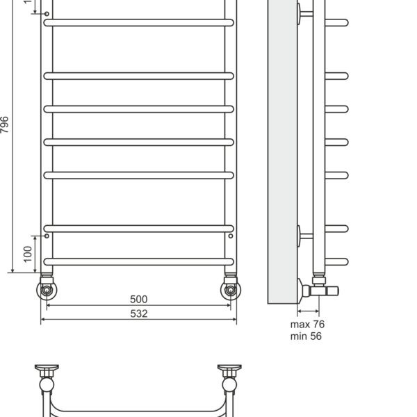 Terminus ПОЛКА П8 500х796 (2+4+2) Полотенцесушитель водяной	(532х796х500) 3
