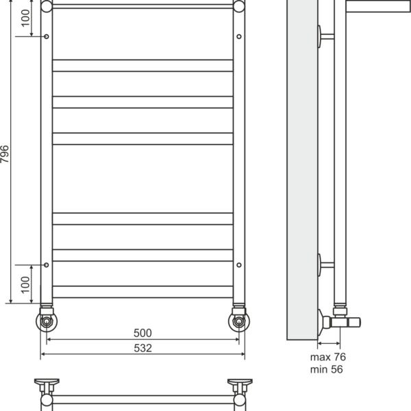 Terminus ХЕНДРИКС П7 500х796 Полотенцесушитель водяной (эллипс) (532х796х500) 3