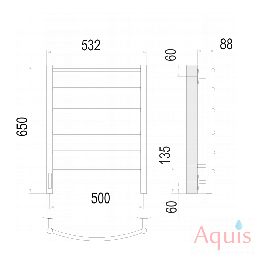 Terminus КЛАССИК П6 500×650 (ЛЕВЫЙ) Полотенцесушитель электрический 3