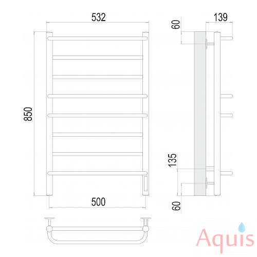 Terminus ЕВРОМИКС П8 500×850 Полотенцесушитель электрический 3