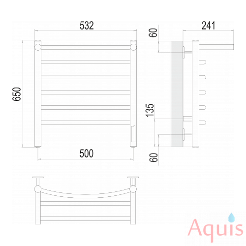 Terminus КЛАССИК П6 500×650 (с 1 полкой) Полотенцесушитель электрический 3